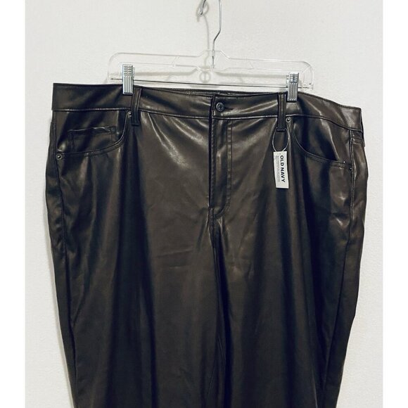 Old Navy Pant Womens 20 Brown High Rise OG Loose Faux Leather Boho Festival - Picture 3 of 7